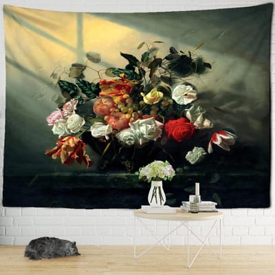 Art Floral Peinture à l'huile Tenture murale Boho Psychédélique Abstrait Tapisserie Hippie Tapiz Chambre Polyester Fond Tissu Décor 95x70cm