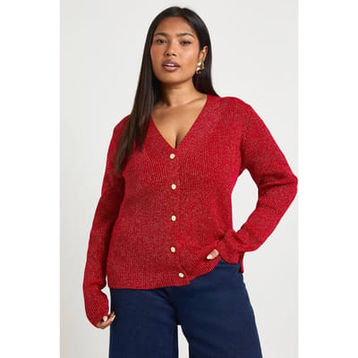 boohoo Dames Plus Glitter V-hals Cardigan | Red | Maat: 28