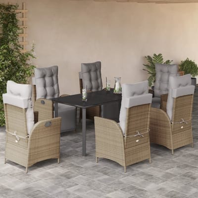 vidaXL - 7-delige - Tuinset - met - kussens - poly - rattan - gemengd - beige