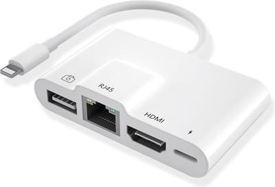 Ethernet + HDMI + USB + 8-Pins geschikt voor iPhone en iPad - geschikt voor Lightning - multifunctionele internet adapter LAN kabel - wit - Provium
