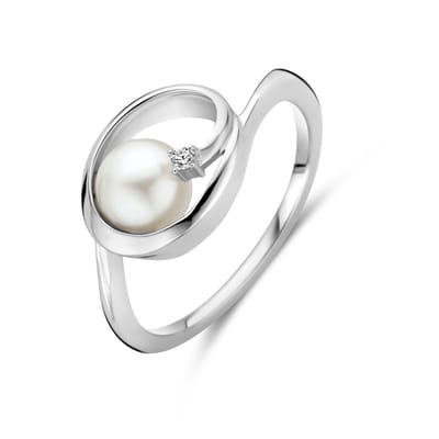 Gerhodineerd Zilver Ring Ovaal Parel En Met Zirkonia 9,5 Mm 1339751