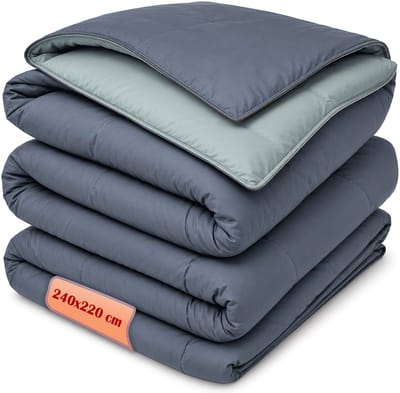 LitaLente 2-in-1 Dekbed Zonder Overtrek - 240x220 - Omkeerbaar Duo Kleur Onyx/Stone - Hypoallergeen - Wasbaar hoesloos dekbed - Bedrukt dekbed - All year zomerdekbed & winterdekbed