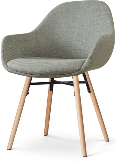 Nolon Nena-Mae Eetkamerstoel Saliegroen - met Armleuningen - Stof - Houten Poten - Design - Scandinavisch - Comfortabel