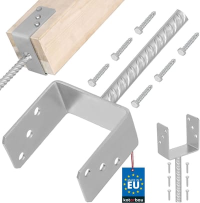 KOTARBAU® Paalhouder Beton, Verzinkt Staal, 121 mm, Zilver, Paaldrager in Beton Storten, Betonanker voor Houten Palen, Paalhouder Schutting Beton