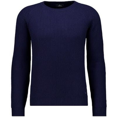 Ragman Trui Uni Color Round Neck Merino Cashmere Structure Rib Knit Marine / male