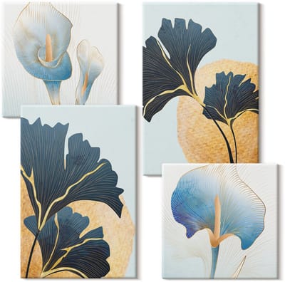 Wallfluent Set van canvas schilderijen - Citroenen slogan over wijnportret van Frida Kahlo Canvas Schilderijen Set - Set van 4 Canvas Schilderijen - Blauw Set van Canvas Prints - Natuur Canvas Kunst Set - Boheemse Canvas Kunst Set