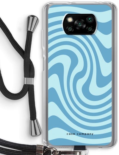 Case Company® - Hoesje met koord geschikt voor Poco X3 Pro hoesje met Koord - Swirl Blauw - Telefoonhoesje met Zwart Koord - Bescherming aan alle Kanten en Over de Schermrand