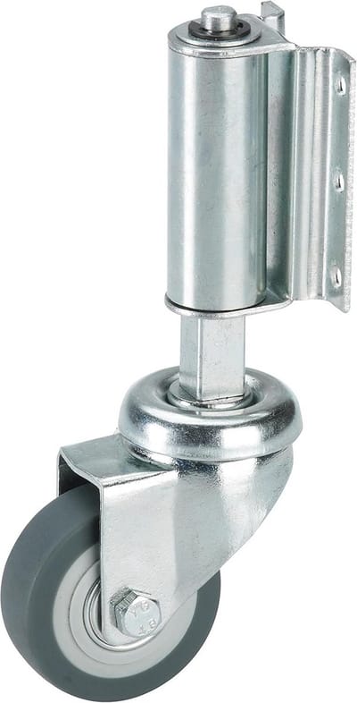Ladderwielen met vering - Onderdelen voor ladders - Mobiele ladders - Automatische indrukking - 50 mm diameter - Grijs