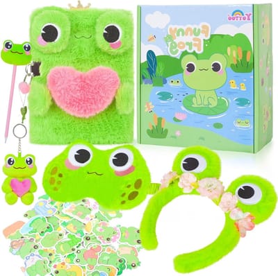 Schattig Pluche Dagboek Set Cadeau voor Kinderen met Groene Kikker Thema, Perfect voor Creatieve Schrijvers en Dromers