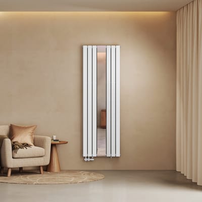 EMKE Radiator met Spiegel - Dubbele Laag - Plat Vertical - 180x60 cm - 1788 W - Centrale Verwarming - Luxe Serie - Glans Wit