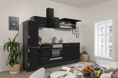 Goedkope keuken 240  cm - complete keuken met apparatuur Amanda  - Eiken/Zwart - soft close - keramische kookplaat    - afzuigkap - oven    - spoelbak