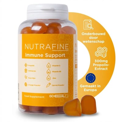 Nutrafine Immunity Boost – Multivitamine - Ondersteunt Immuunsysteem - Propolis, Echinacea, Rozenbottel, Vitamine D, B6 & Zink – 60 Gummies – Voor Kinderen & Volwassenen – Suikervrij met Sinaasappelsmaak