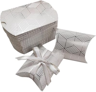 Geschenkdozen met deksel - 50 stuks mini-geschenkdozen - Kraftpapier met zilveren strepen - Bruiloft/traktatiedoosjes - Afmetingen 9 x 6,5 cm - Inclusief linten voor decoratie - Snoepdoosjes