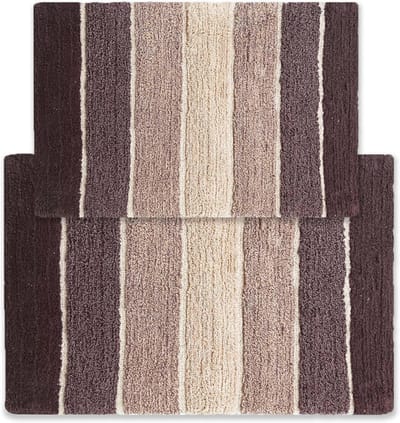 Set van 2 Badmatten Katoen - Antislip Badkamertapijt Rechthoekig - Zeer Absorberend - Bruin Beige