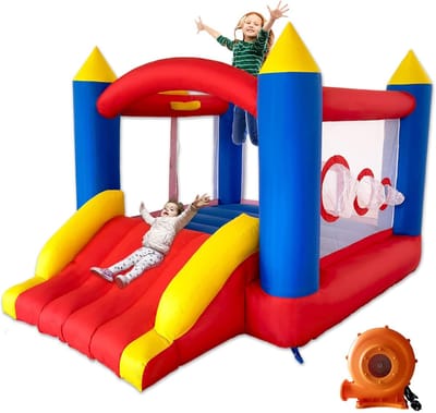 Springkasteel met blazer, genaaid van extra dik materiaal, duurzaam, voor 3 tot 4 kinderen, springkasteel kinderen indoor (315x245x194cm)