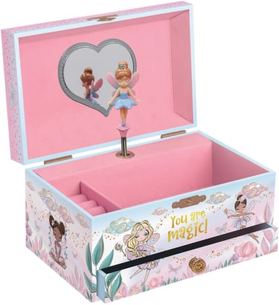 Giggle and Honey muziekdoos juwelen sprookjesprinses - roze sieradendoos met ballerina en spiegel.