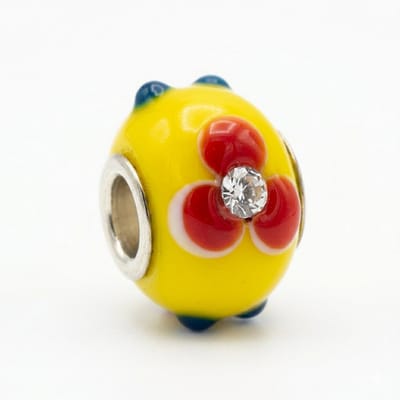 Quiges - Glazen - Kraal - Bedels - Geel - Met - Zirconia - Bloemetje - Bead Past op alle bekende merken - armband