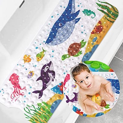 Antislip Kinderbadmat voor Kinderen - Cartoon Badmat 40 x 100 cm met Zuignap en Afvoergaten
