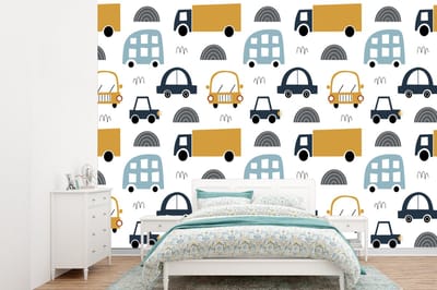 Behang - Fotobehang Patroon - Jongens - Auto - Kind - Breedte 360 cm x hoogte 260 cm