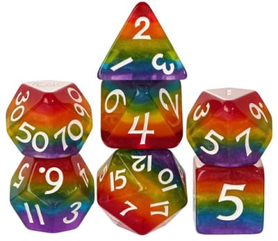Lapi Toys - Dnd dobbelstenen - Dice set - Incl. dice bag - Acryl - Regenboog