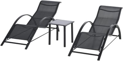 Betaalbare Goederen® tuinstoel - 2 stoelen met tafeltje - zwart - tuinstoelen - tuinstoelen stapelbaar - tuin stoelen - tuinstoelen aluminium