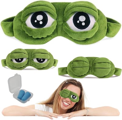 Schattige 3D Groene Kikker Oogmasker voor Slaap, Fluffy Blindfold en Oogbedekking voor Ontspanning