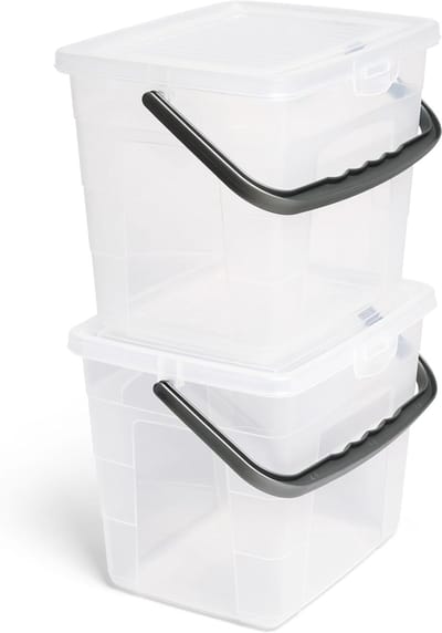 Novaliv 2x wasmiddeldoos met deksel 4 liter I Transparant I 23,5 x 18 x 18,5 cm I Doos waspoeder bewaardoos met handvat wasmiddel bewaarmiddel wasmiddelcontainer waspoedercontainer
