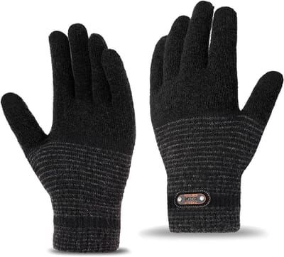 Dikke thermische handschoenen voor heren en dames, zwart gebreid, warm en geschikt voor touchscreen, rekbare Thinsulate handschoenen met fleece voering voor autorijden en hardlopen