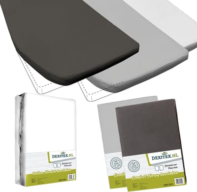 Textielpakket Frans bed - 1 molton met 2 hoeslakens - links 1 x Licht grijs + 1 x Antraciet