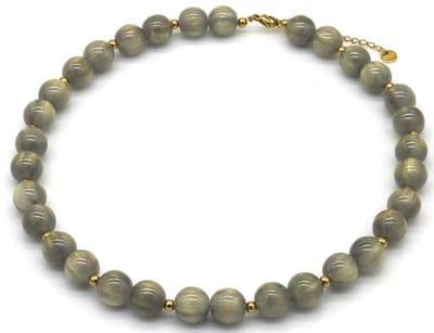 Ketting met acryl kralen - RVS - grijs - 40-45 cm