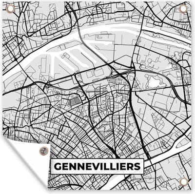 Tuin poster Plattegrond - Kaart - Stadskaart - Frankrijk - Gennevilliers - 200x200 cm - Tuindoek