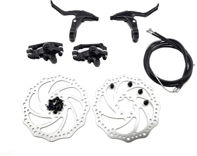 Fiets schijfrem set 160 mm voor achterrem, remgrepen, remkabels en remhendels