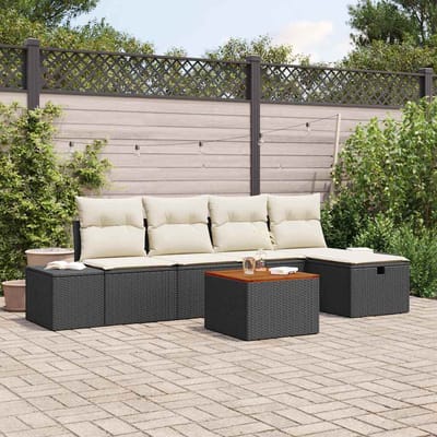 vidaXL Tuinbank Set met kussen met opslag 6 pcs Zwart poly rattan