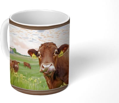Mok - Koffiemok - Doorkijk - Koe - Weiland - Landschap - Dieren - Mokken - 350 ML - Beker - Koffiemokken - Theemok