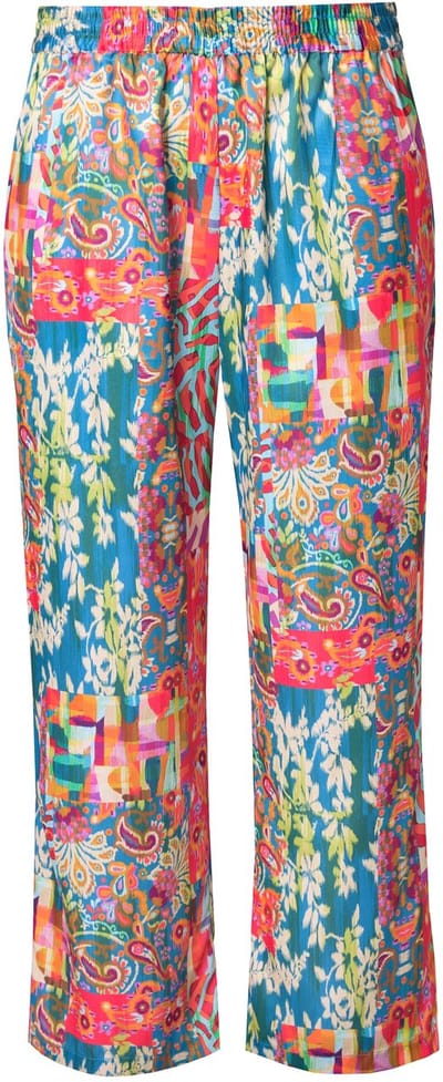 Angel of Style - Dames - Broek rechte pijpen patchprint elastische tailleband - Aquamarine - Maat 46