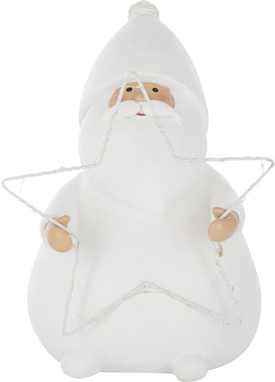 J-Line figuur Kerstman Ster - polyresin - wit - small - LED lichtjes