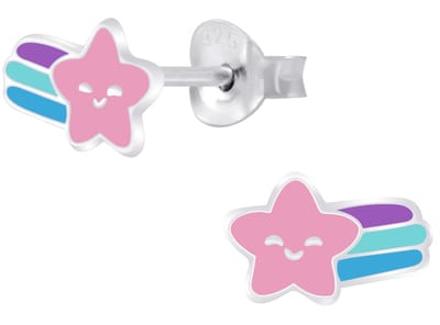 Joy|S - Zilveren vallende ster oorbellen - 9 x 6 mm - roze ster