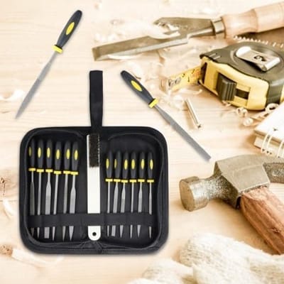 15-delige houten vijlen set met opbergzak, inclusief 12 vijlen, verwijderbare onderdelenbox en schoonmaakborstel voor precisiewerk en hobbyprojecten