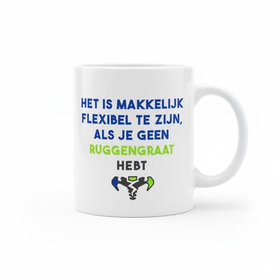 Grappige Anatomie Tekst Mok 330 ml – “Het Is Makkelijk Flexibel Te Zijn Als Je Geen Ruggengraat Hebt” – Keramische Koffie- en Theemok met Humor