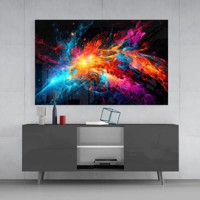 Glasschilderij - Abstract - Kleuren van de ruimte - Geharde Glas - 110x70x0,4 cm