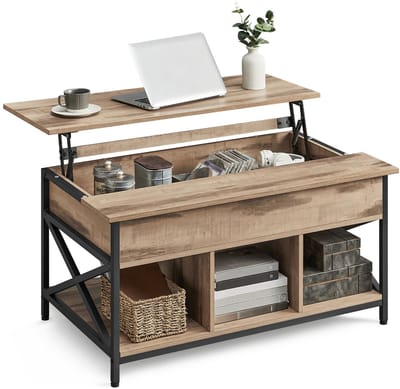 Velmio Salontafel met opbergruimte - bijzettafel - uitklapbaar - bruin/zwart - 60x100x48/62cm - bijzettafeltjes woonkamer