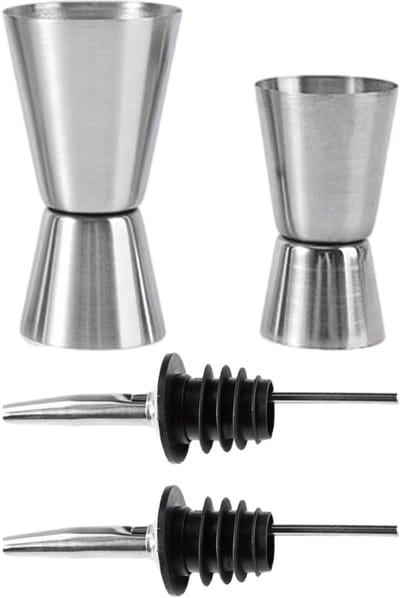 Dailygoods- Maatglazen Set van 2 - Cocktailmaatglazen - Roestvrij Staal - Schenktuiten - 15/30 ml / 25/50 ml - Geschikt voor Barfeesten - Maatbeker