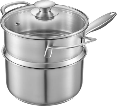 1.42 L RVS sauspan Met Stoompan, Nonstick sauspan Met Glazen Deksel, Multifunctionele Kookgerei Met Ergonomisch Handvat, Compatibel Met Oven, Vaatwasser en Inductie kookplaten