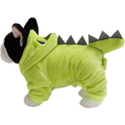 Winter Koraal Fleece Groen Huisdier Vier Voeten Dinosaurus Kostuum Warme Kleding Kleding voor Honden Katten L yellow