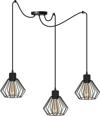 Light Home SPIDER 1920/3 – Hanglamp Loft – Industriële Draadlamp – 3-lichts – Metalen Kappen – Verstelbare Kabels – E27