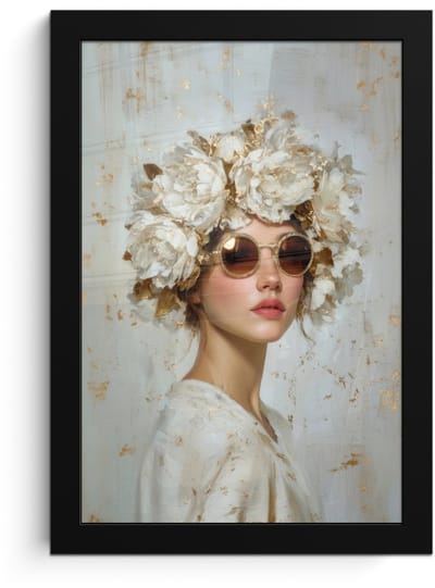 Poster in lijst - Fotolijst 20x30 cm - Posters - Schilderij - Vrouw - Zonnebril - Bloemenkrans - Posterlijst zwart - Decoratie - Wanddecoratie woonkamer - Muurdecoratie slaapkamer