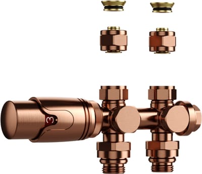 BELRAD Thermostatische Radiatorkraan – Muur- en Vloeraansluiting – 1/2MX16/2 M30 – Geborsteld Koper