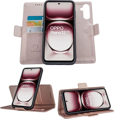 Geschikt voor OPPO Reno 12 - Book Case Hoesje - Uitneembaar Hoesje - Magnetische Sluiting - Portemonnee Rose