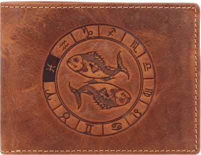Greenburry - Vintage Lederen Heren Portefeuille Met Vissen Sterrenbeeld
