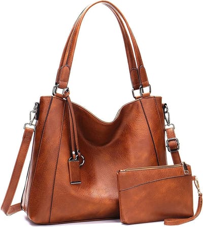 Grote Dames Shopper Tas van Leer met Schouderband en Handtas Set van 2 - Ideaal voor Winkelen en Dagelijks Gebruik